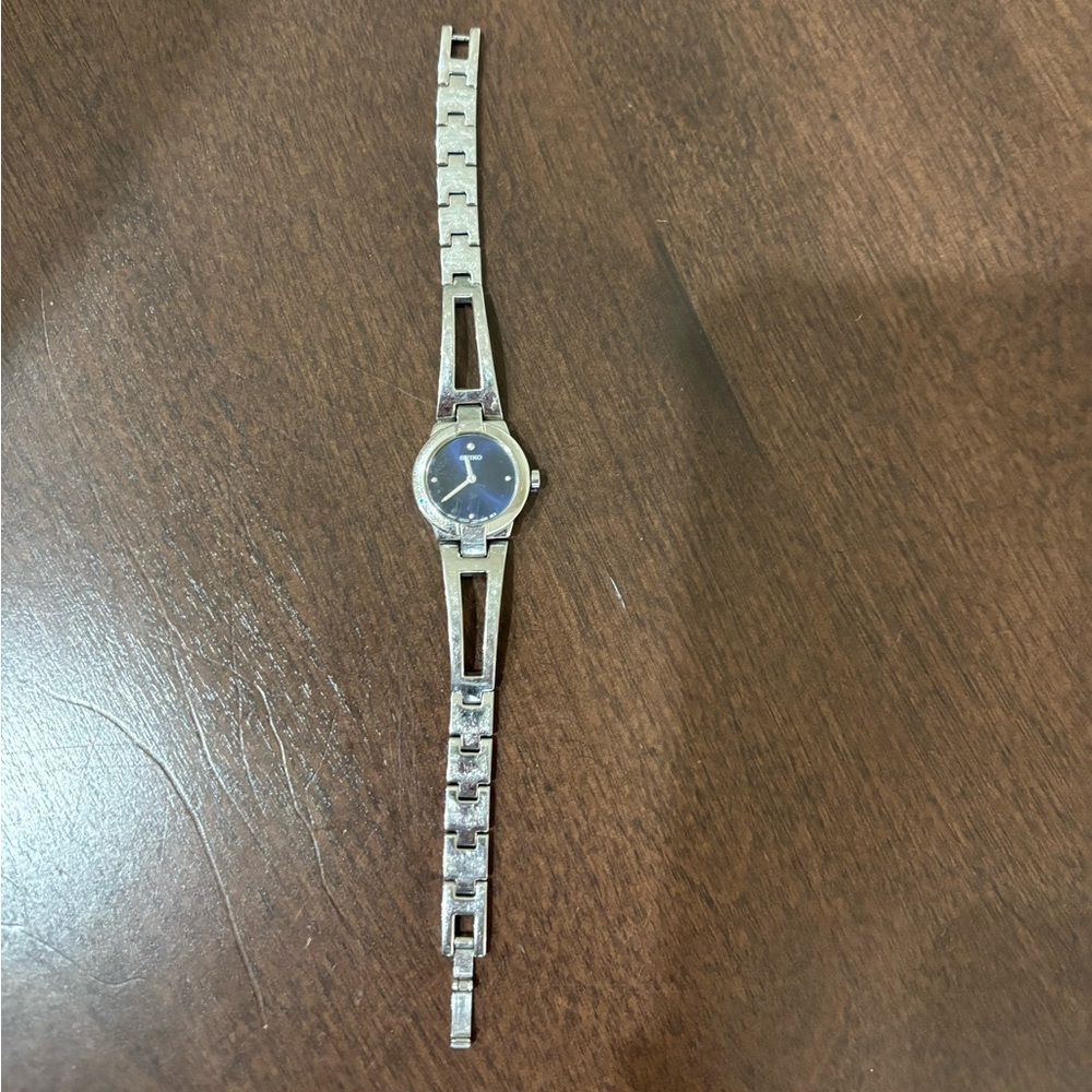 Women’s blue and silver Seiko watch